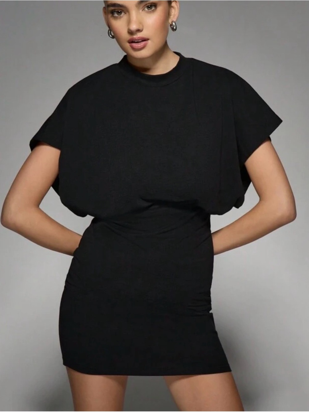 Black Batwing Sleeve Mini Dress Top
